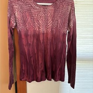 Prana Maroon Patterned Long Sleeve Top
